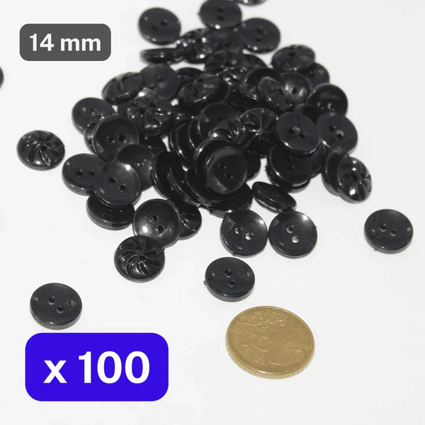 100 Pieces Black Nylon Buttons 2 Holes Size 14MM #KN2500022 - ACCESSOIRES LEDUC BV