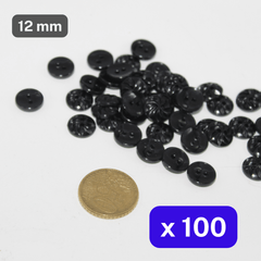 100 Pieces Black Nylon Buttons 2 Holes Size 12MM #KN2500020 - ACCESSOIRES LEDUC BV