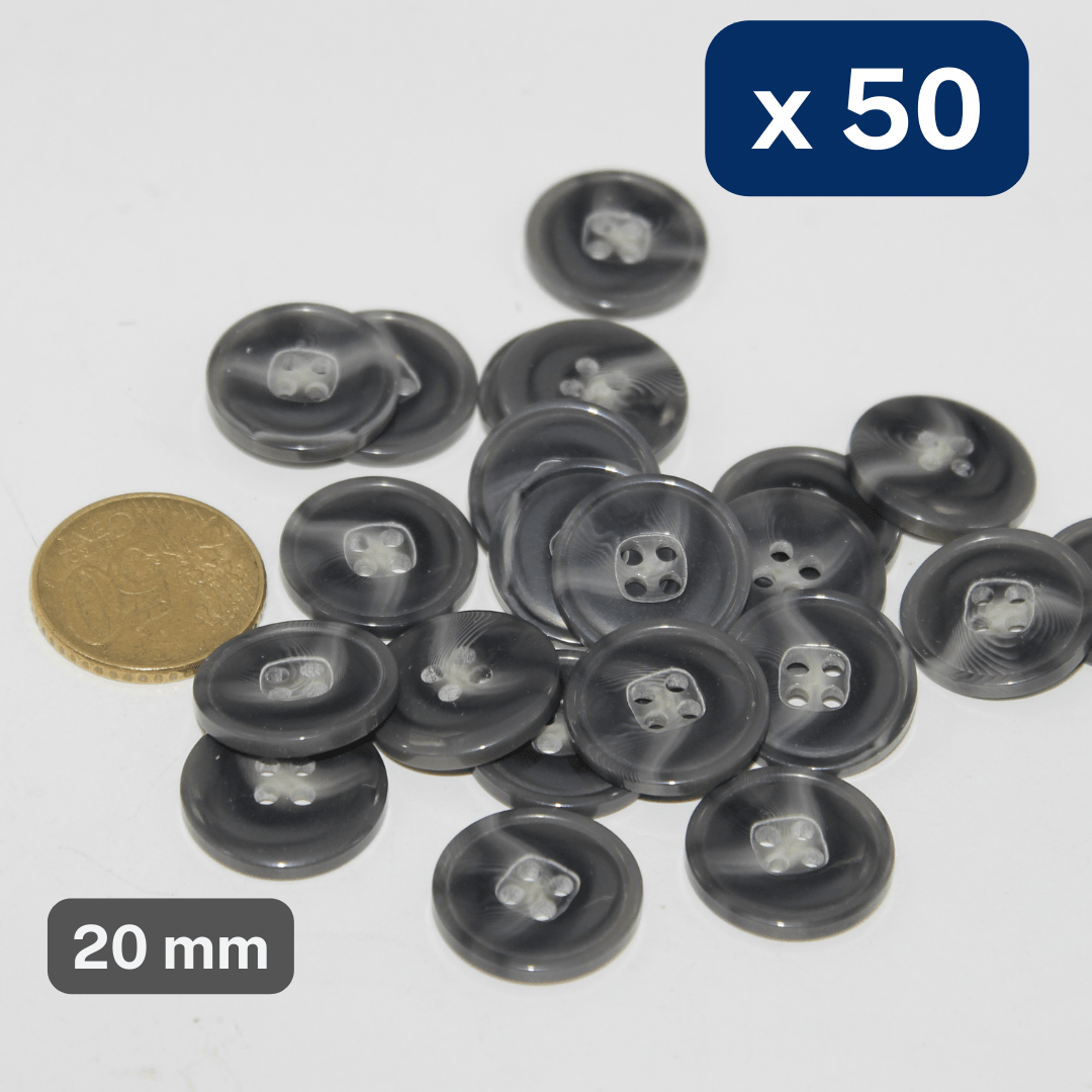 50 Pieces Shiny Grey Polyester Buttons 4 Holes Size 20mm #KP4501632 - ACCESSOIRES LEDUC BV