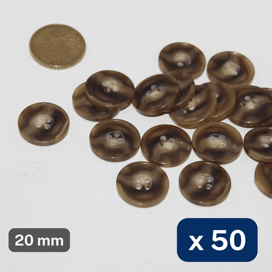 50 Pieces Shiny Brown Polyester Buttons 4 Holes Size 20mm #KP4501532 - ACCESSOIRES LEDUC BV