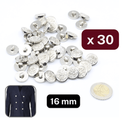 30 Pieces Silver Nylon Metallized Military Buttons Size 16MM #KMQ500224 - ACCESSOIRES LEDUC BV