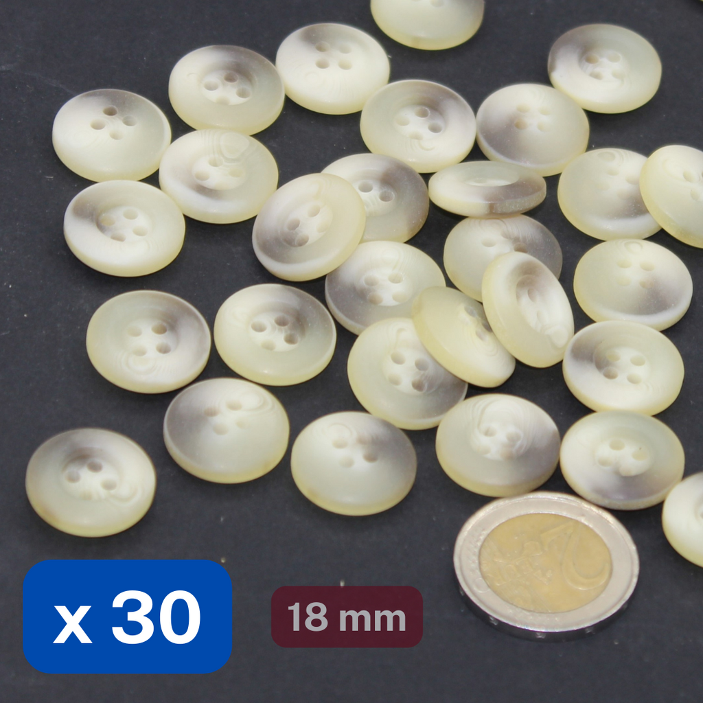 30 piezas de botones gruesos de poliéster color beige mate, 4 agujeros, tamaño 18 mm #KP4501228