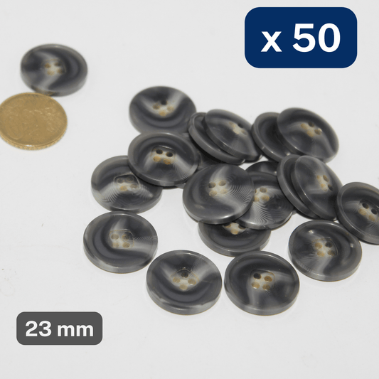 50 Pieces Shiny Grey Polyester Buttons 4 Holes Size 23mm #KP4501636 - ACCESSOIRES LEDUC BV