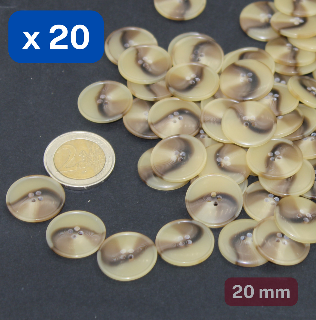 20 Pieces Shiny Beige Polyester Buttons 4 Holes Size 20mm #KP4501032