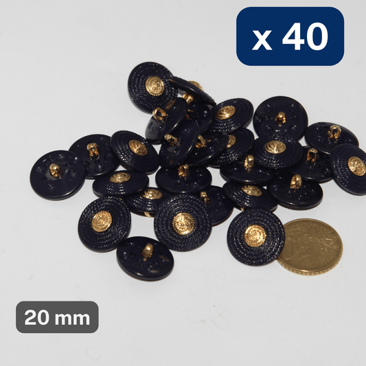 40 Pieces Combined Nylon Shank Buttons, Black Rim Insert Gold size 20mm #KCQ400232 - ACCESSOIRES LEDUC BV