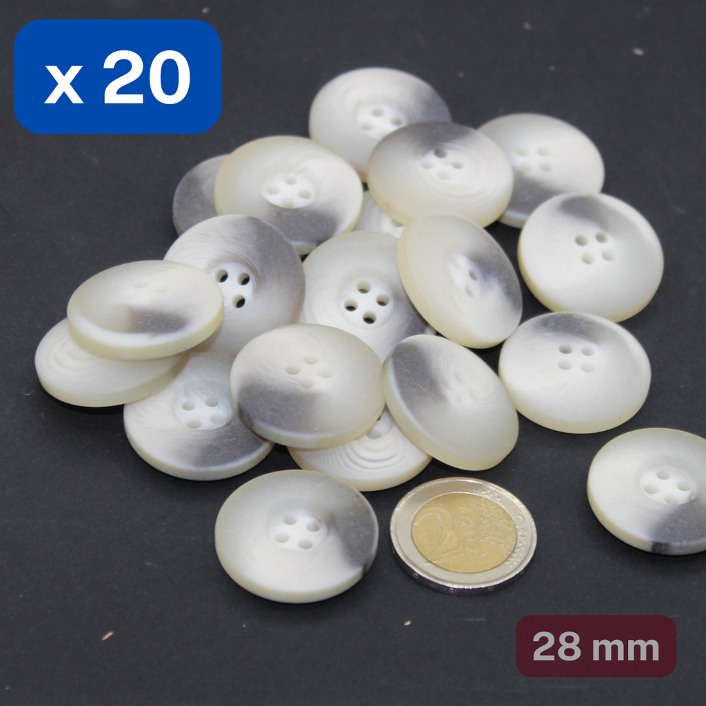 20 boutons en polyester gris mat épais, 4 trous, taille 28 mm, #KP4500844