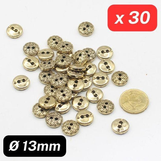 30 Pieces Gold Nylon Metalized 2 Holes Button size 13mm #KM2500320 - ACCESSOIRES LEDUC BV