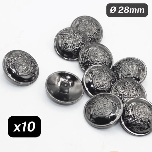 10 Pieces Gun Metal Zamak Metal Shank Buttons Size 28mm #KZQ500444 - ACCESSOIRES LEDUC BV