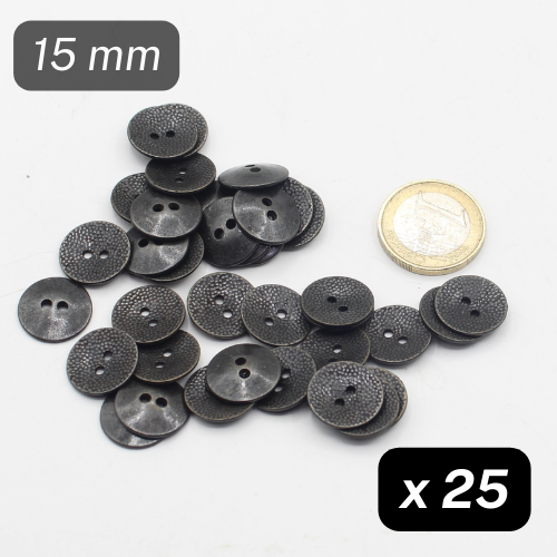 25 Pieces Gun Metal Zamak Buttons 2 Holes  #KZ2500124