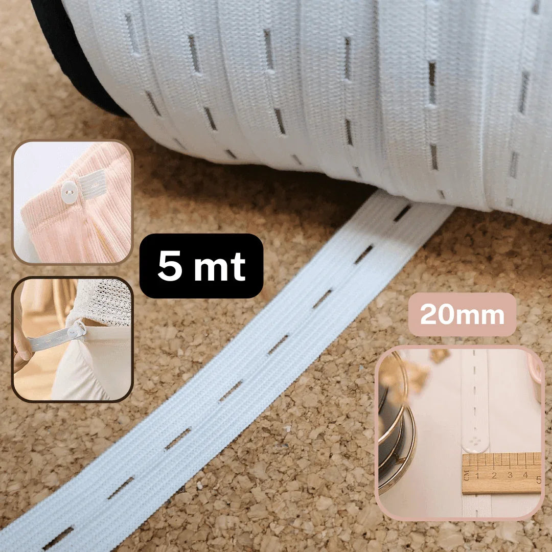 5 Meters BUTTON HOLE ELASTIC 20MM - ACCESSOIRES LEDUC BV