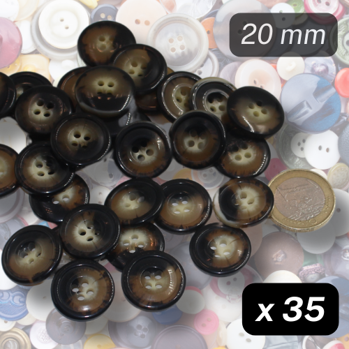 35 boutons en polyester marron brillant, 4 trous, taille 20mm, #KP4501332