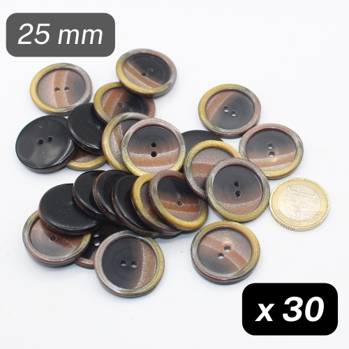30 Pieces Shiny Multi Colour Polyester Buttons 2 Holes Size 25MM #KP2500840
