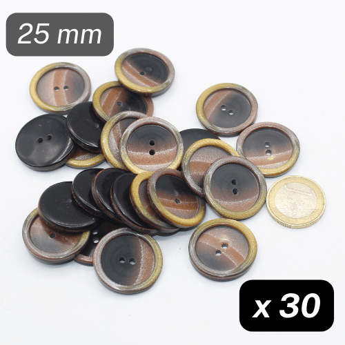 30 Pieces Shiny Multi Colour Polyester Buttons 2 Holes Size 25MM #KP2500840 - ACCESSOIRES LEDUC BV