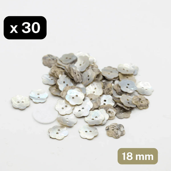 30 Pieces Real Shell Buttons Akoya Flower Shape Size 18mm #KS2500028 - ACCESSOIRES LEDUC BV