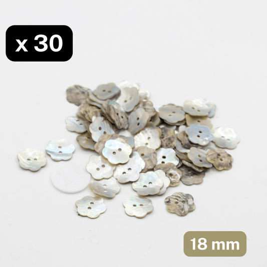 30 Pieces Real Shell Buttons Akoya Flower Shape Size 18mm #KS2500028 - ACCESSOIRES LEDUC BV