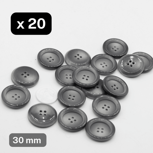 20 Pieces Grey Polyester Buttons 4 Holes Size 30mm #KP4500048 - ACCESSOIRES LEDUC BV