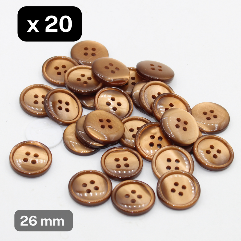 20 boutons en polyester camel 4 trous taille 26 mm #KP4500140