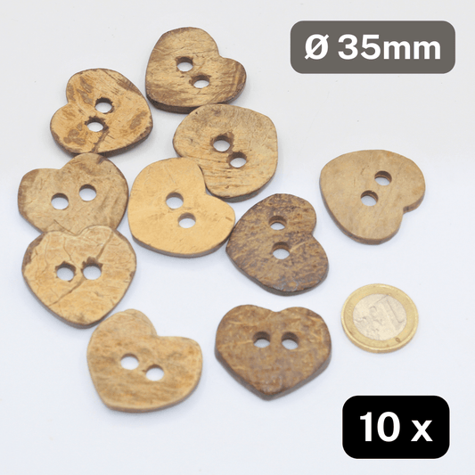 10 Pieces Natural Coco Buttons 2 Holes Size 35MM #KB2500162 - ACCESSOIRES LEDUC BV