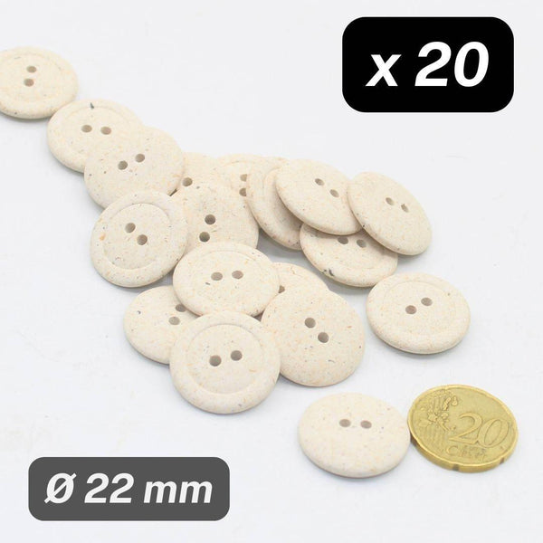 20 Pieces Recycled Naturel Polyester Buttons 2 Holes Size 22mm #KP2501636 - ACCESSOIRES LEDUC BV