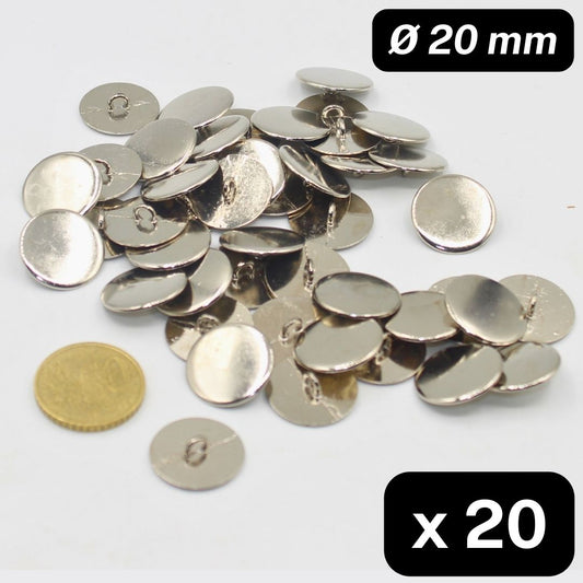 20 Pieces Silver Metal Zamak Shank Buttons Size 20mm #KZQ500832