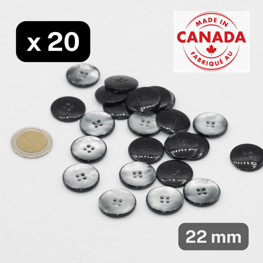 20 Pieces Grey Imitation Shell Polyester Buttons 4 Holes Size 22mm #KP4500636 - ACCESSOIRES LEDUC BV