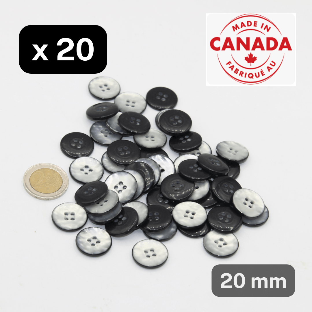 20 Pieces Grey Imitation Shell Polyester Buttons 4 Holes Size 20mm #KP4500632 - ACCESSOIRES LEDUC BV