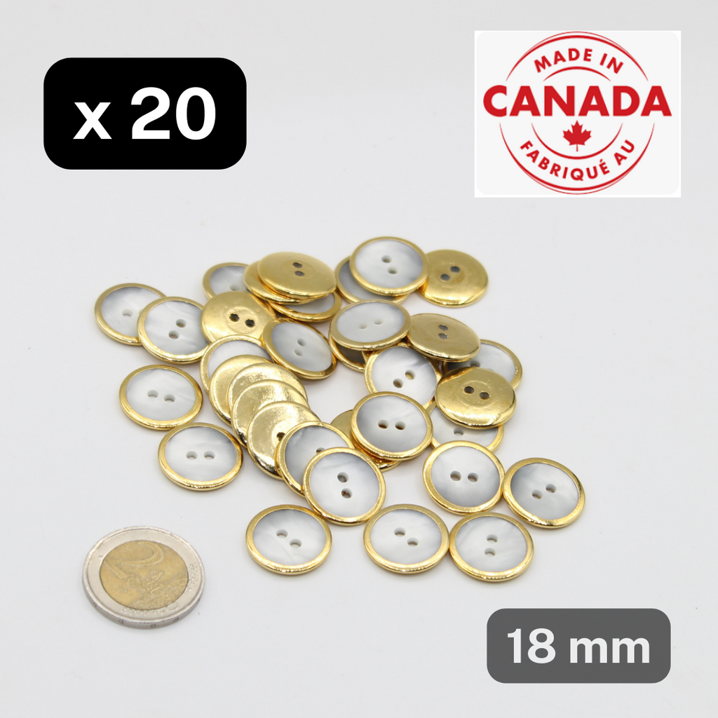 20 Pezzi Bottoni in Zama Oro Inserto Simil Conchiglia Grigio Misura 18mm #KC2500028