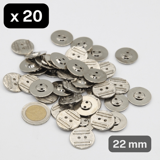 20 Pieces Silver Nylon Metalized 2 Holes Button Size 22mm #KM2500136 - ACCESSOIRES LEDUC BV