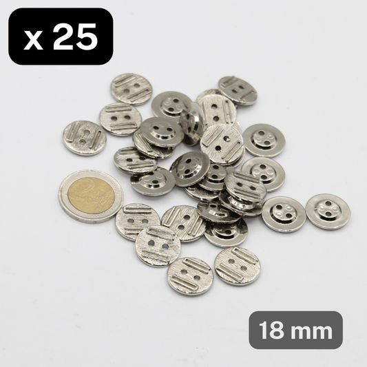 25 Pieces Silver Nylon Metalized 2 Holes Button Size 18mm #KM2500128 - ACCESSOIRES LEDUC BV