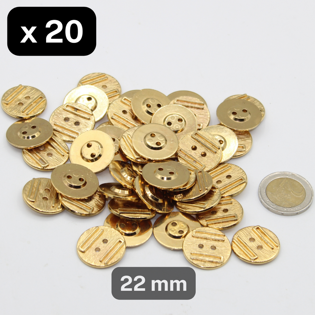 20 pièces de boutons en nylon doré métallisé à 2 trous, taille 22mm #KM2500236