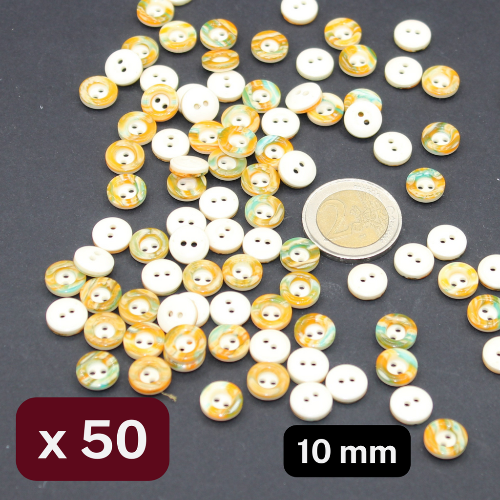 50 pezzi bottoni in poliestere arancione/verde misura 10 mm #KP2500516