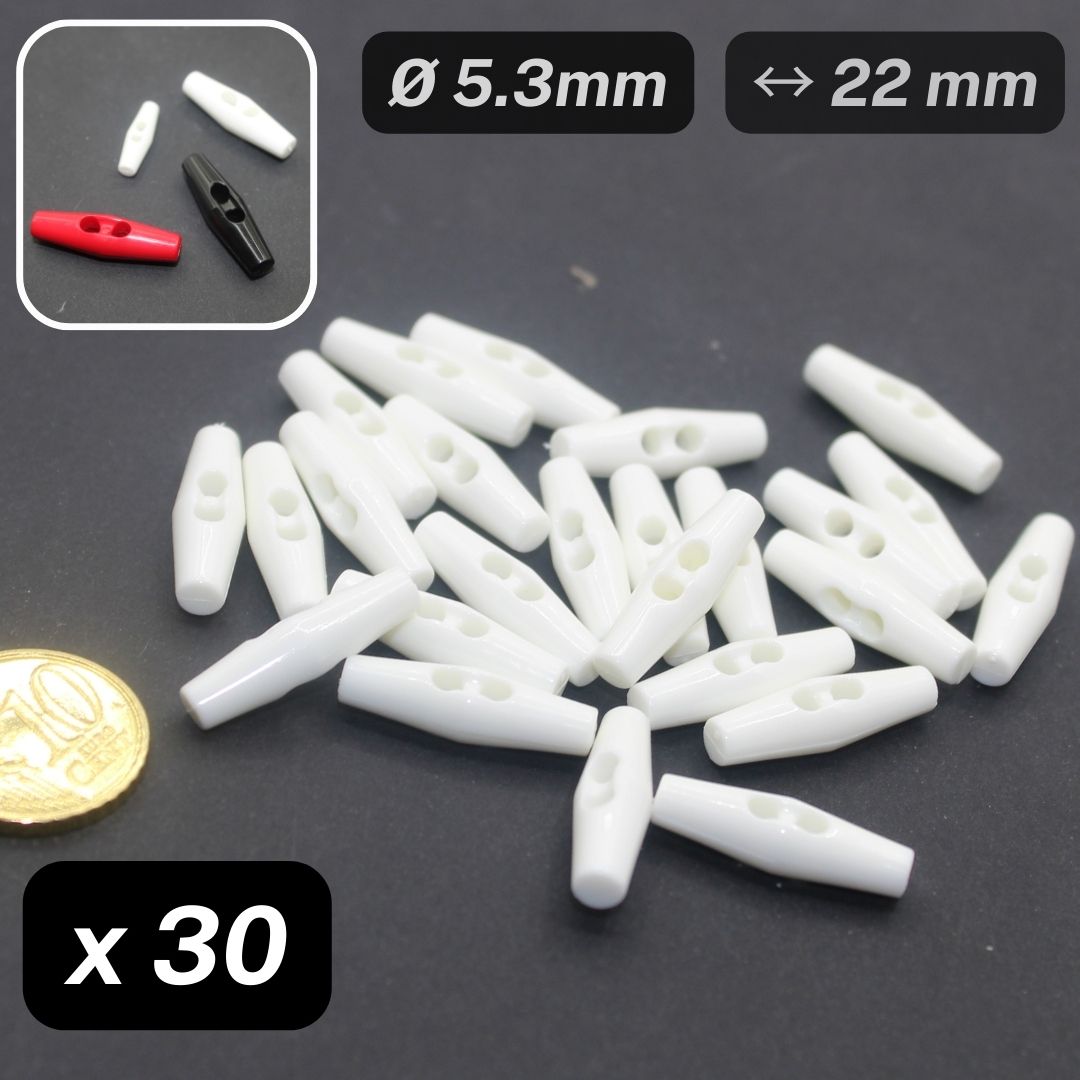 30 Pieces White Nylon Toggles 2 Holes Size 22MM #KN2500336