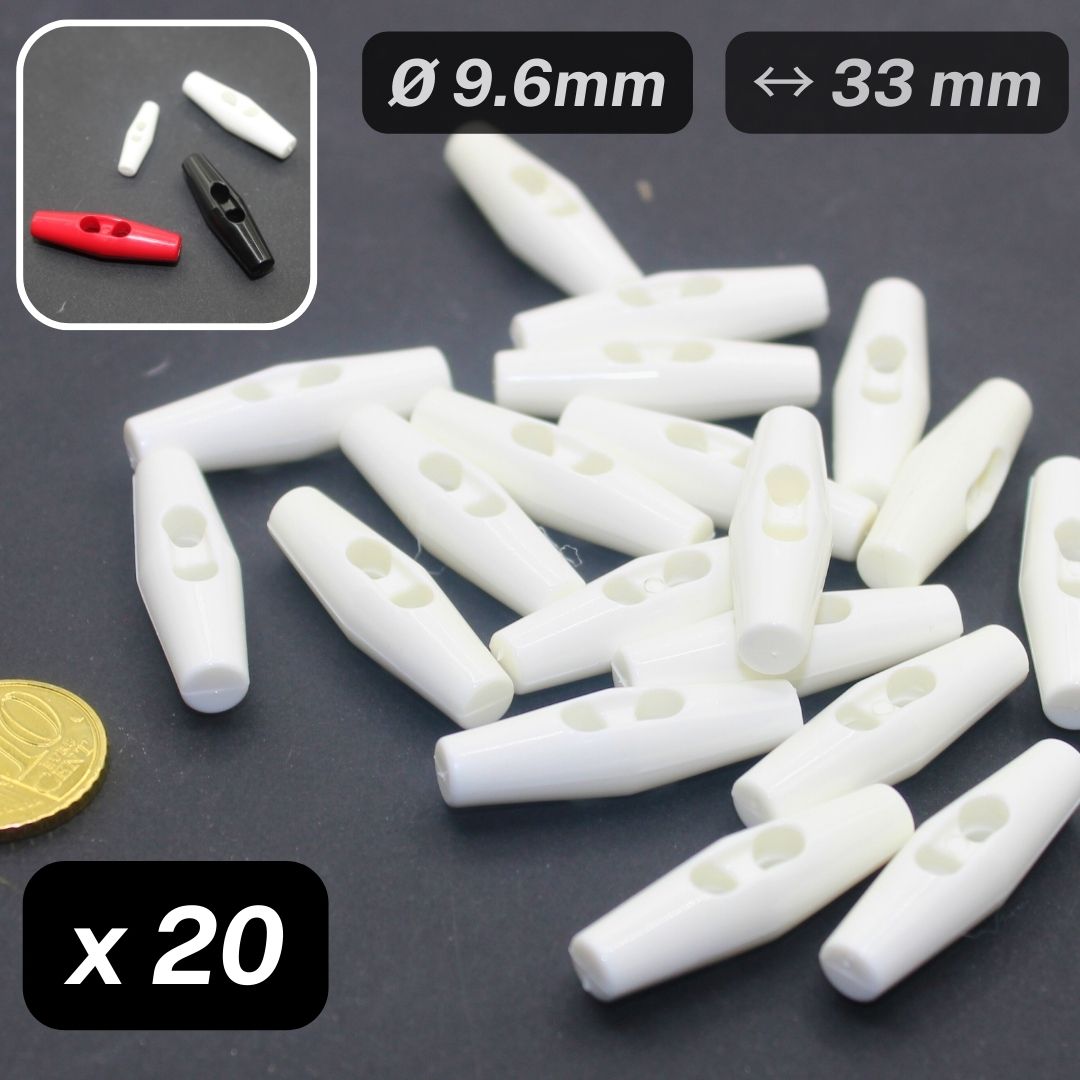 20 Pieces White Nylon Toggles 2 Holes Size 33MM #KN2500354