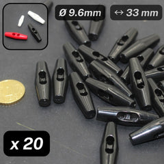 20 Pieces Black Nylon Toggles 2 Holes Size 33MM #KN2500354