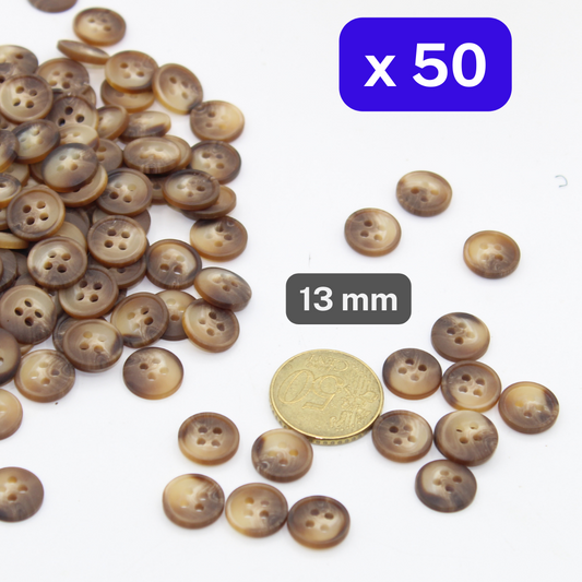 50 Pieces Matte Brown Polyester Buttons 4 Holes Size 13mm #KP4502320 - ACCESSOIRES LEDUC BV