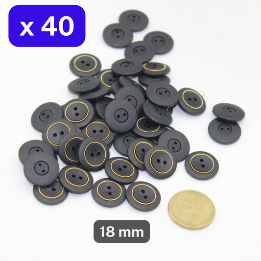 40 Pieces Matt Combined Nylon Buttons Black + Gold Size 18mm #KC2500128 - ACCESSOIRES LEDUC BV