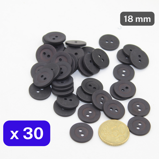 30 Pieces Matte Choco Polyester Buttons Size 18mm #KP2501228 - ACCESSOIRES LEDUC BV