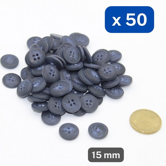 50 Pieces Matte Navy Polyester Buttons 4 Holes Size 15mm #KP4502024