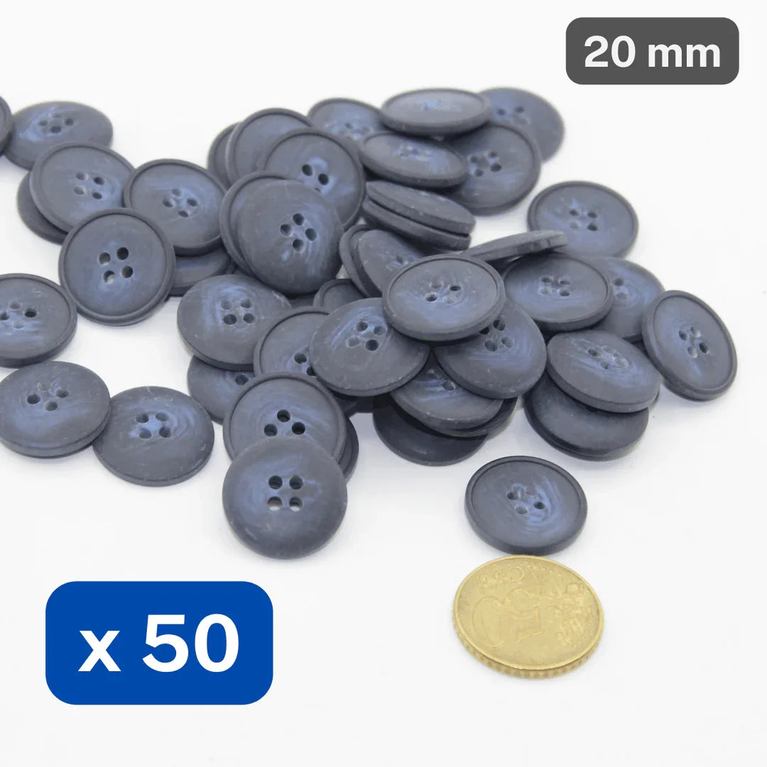 50 Pieces Matte Navy Polyester Buttons 4 Holes Size 20mm #KP4502032 - ACCESSOIRES LEDUC BV