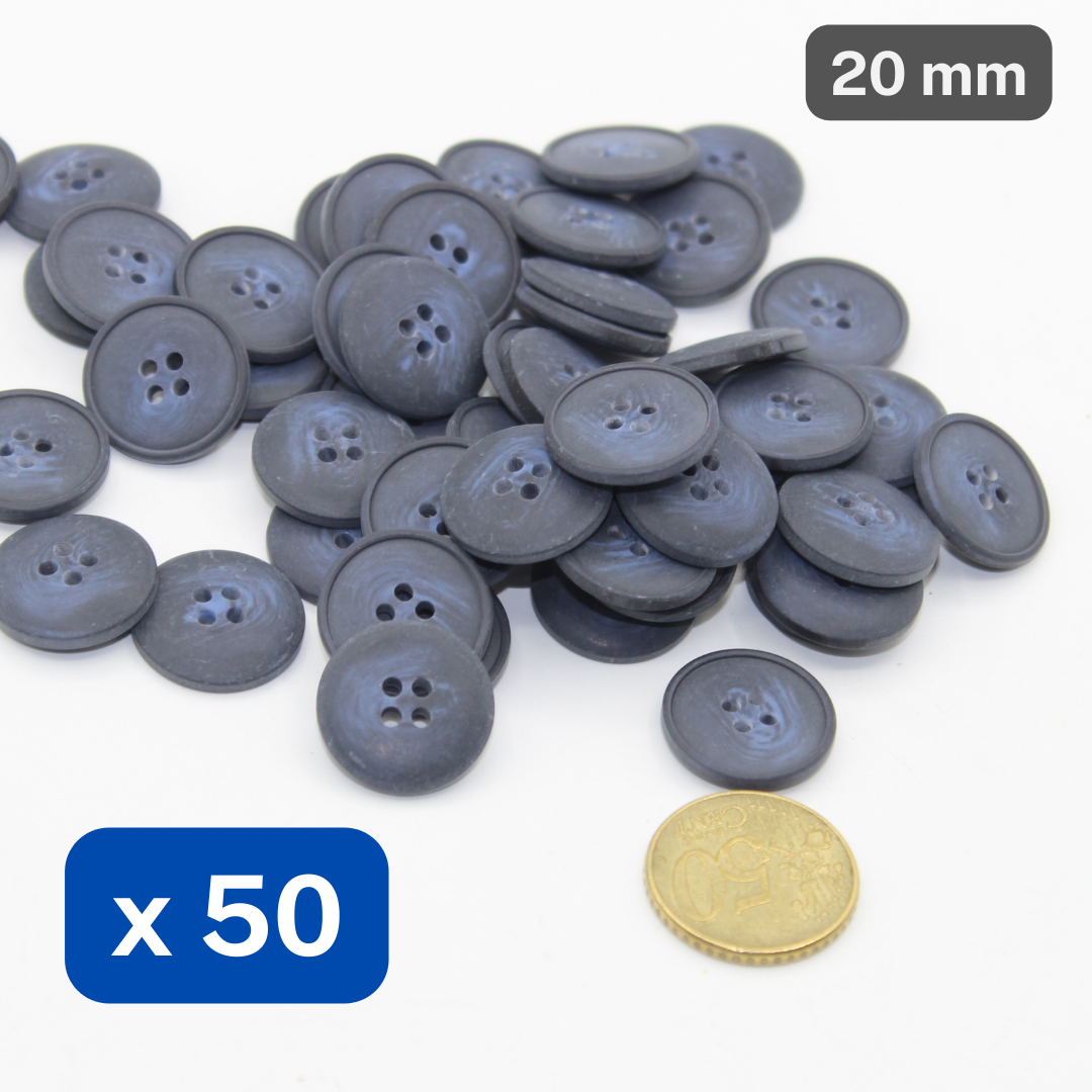 50 Pieces Matte Navy Polyester Buttons 4 Holes Size 20mm #KP4502032