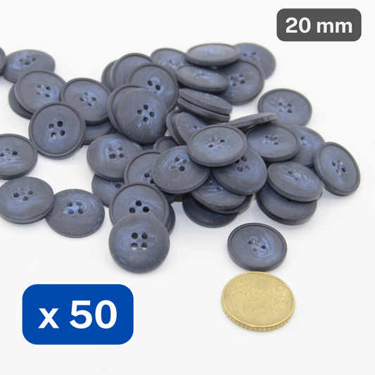 50 Pieces Matte Navy Polyester Buttons 4 Holes Size 20mm #KP4502032