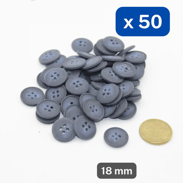 50 Pieces Matte Navy Polyester Buttons 4 Holes Size 18mm #KP4502028 - ACCESSOIRES LEDUC BV