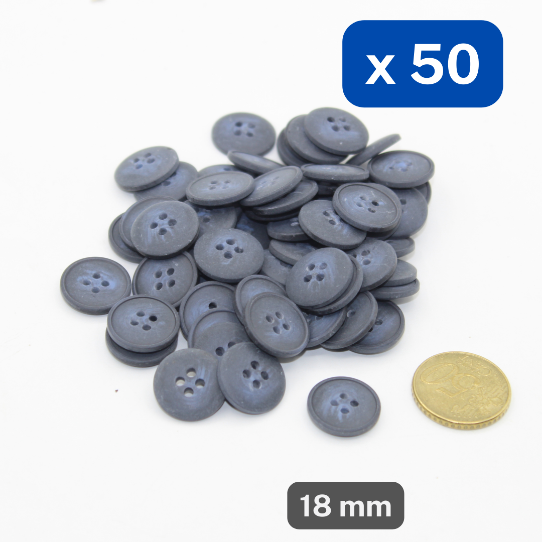 50 Pieces Matte Navy Polyester Buttons 4 Holes Size 18mm #KP4502028