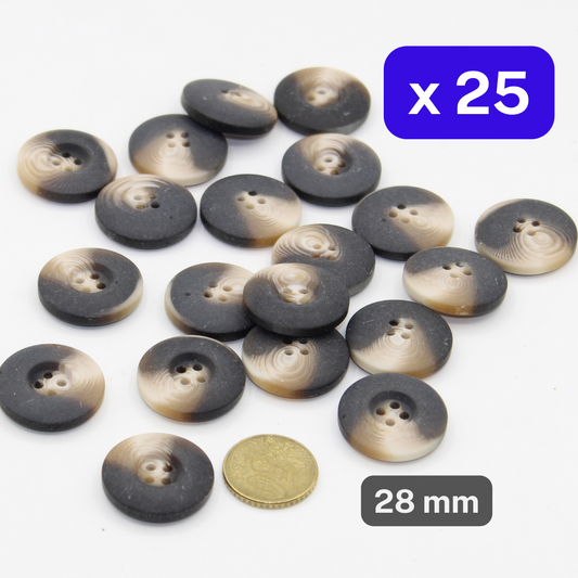 25 Pieces Thick Matt Dark Brown Polyester Buttons 4 Holes Size 28mm #KP4502544 - ACCESSOIRES LEDUC BV