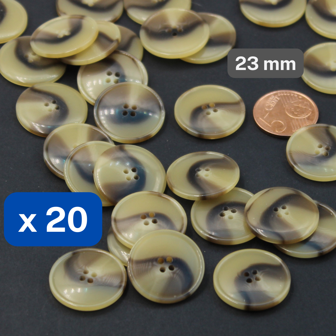 20 Pieces Shiny Beige Polyester Buttons 4 Holes Size 23mm #KP4501036