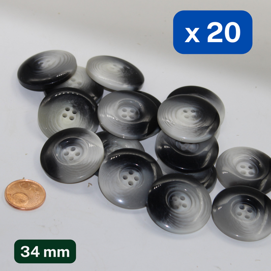 20 Pieces Thick Grey Polyester Buttons 4 Holes Size 34mm #KP4503054