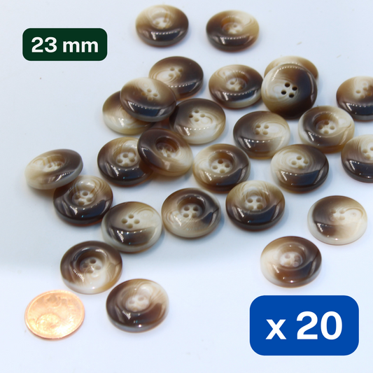 20 Pieces Thick Brown/Beige Polyester Buttons 4 Holes Size 23mm #KP4500236