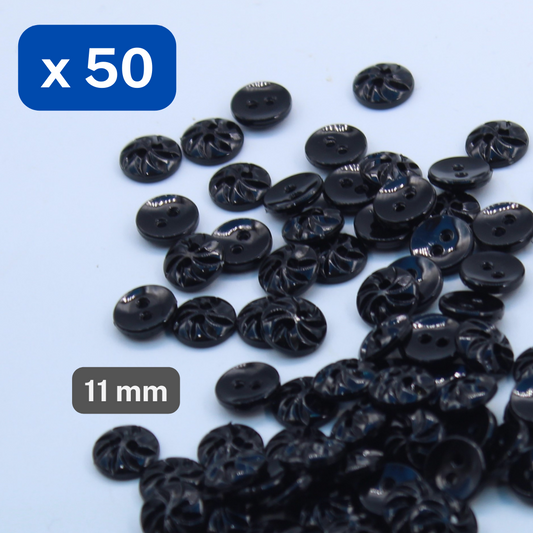 50 Pieces Black Nylon Buttons 2 Holes Size 11MM #KN2500218