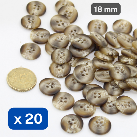 20 Pieces Matte Brown Polyester Buttons 4 Holes Size 18mm #KP4502728 - ACCESSOIRES LEDUC BV