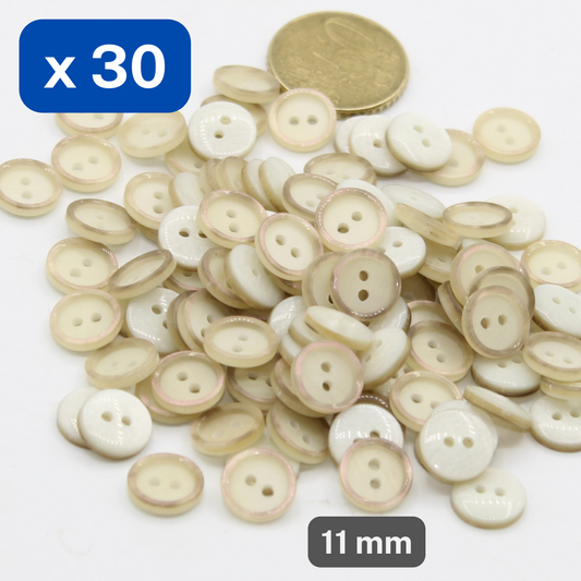 30 Pieces Ecru/Beige Polyester Buttons Size 11mm #KP2501118 - ACCESSOIRES LEDUC BV